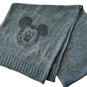 EUC Disney Mickey Mouse Embellished Scarf in Gray and Black